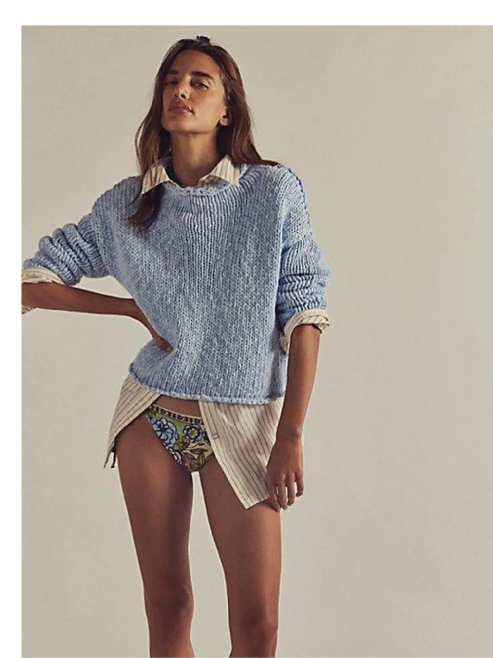 Free People Opal Roll Neck Sweater- Blue